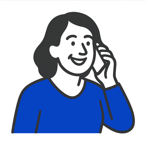 Zeichnung: Kundin ruft mit Handy an und ist am Lachen