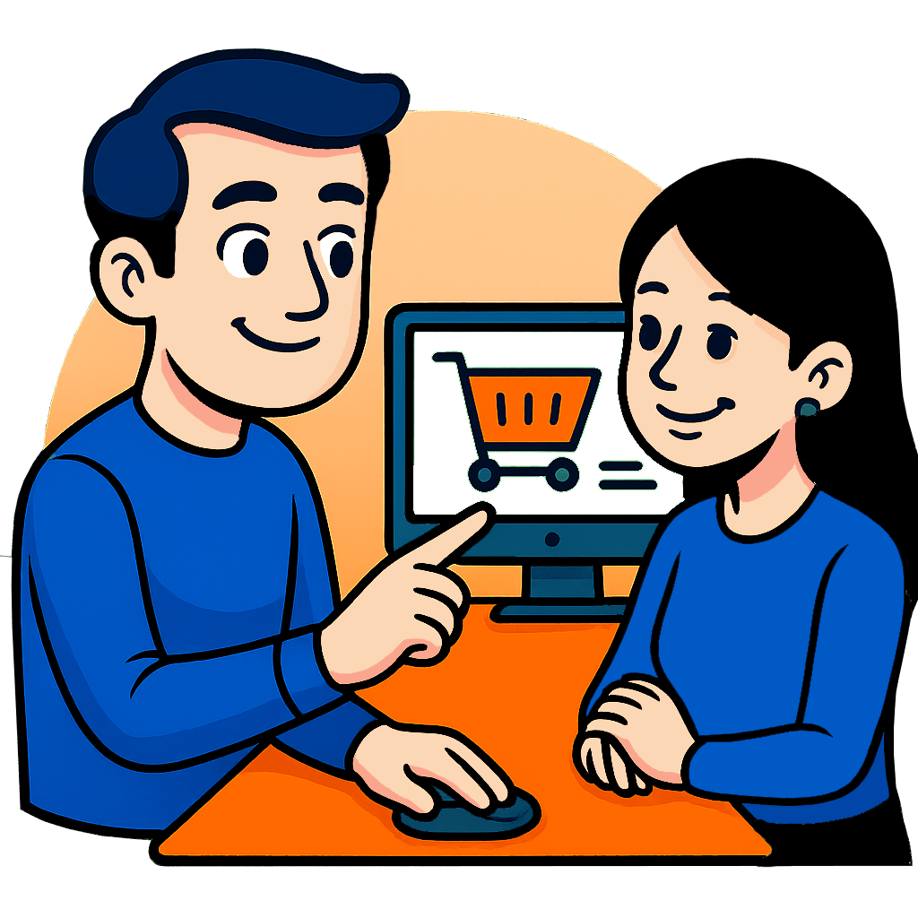 Zeichnung: Kundin ruft mit Handy an und ist am Lachen