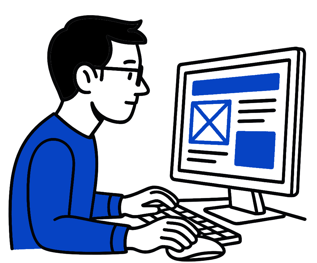 Zeichnung / Illustration: WebDesigner bei der Arbeit
